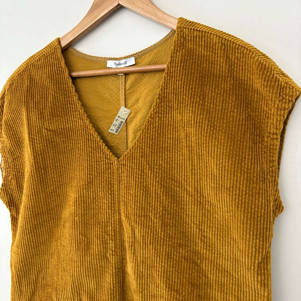 Madewell Corduroy Side-Button Shift Dress Mini Sleeveless Antique Gold Size S - Picture 4 of 11